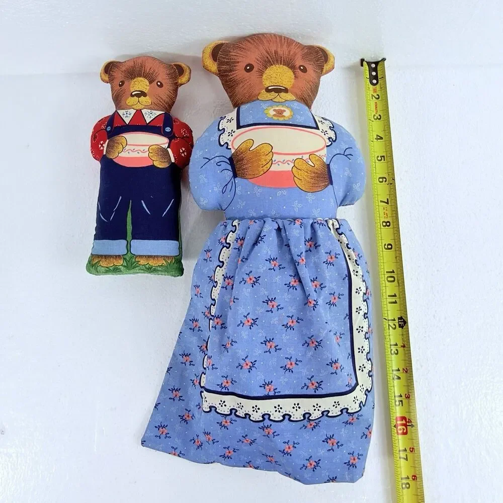 Vintage Handmade Fabric Topsy Turvy Dolls Goldilocks & The 3 Bears Reversible